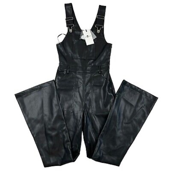 7 For All Mankind Faux Leather Overalls NWT - Picture 2 of 4